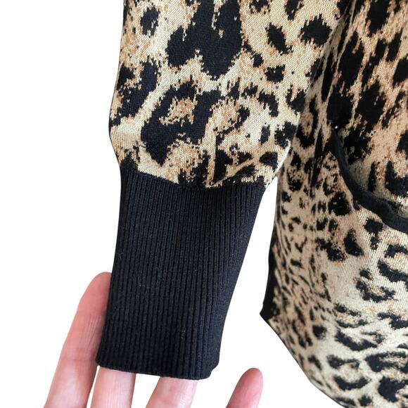 Chico's Animal Leopard Print Cardigan Sweater Size L Long Line Cozy Neutral Work - Picture 3 of 9